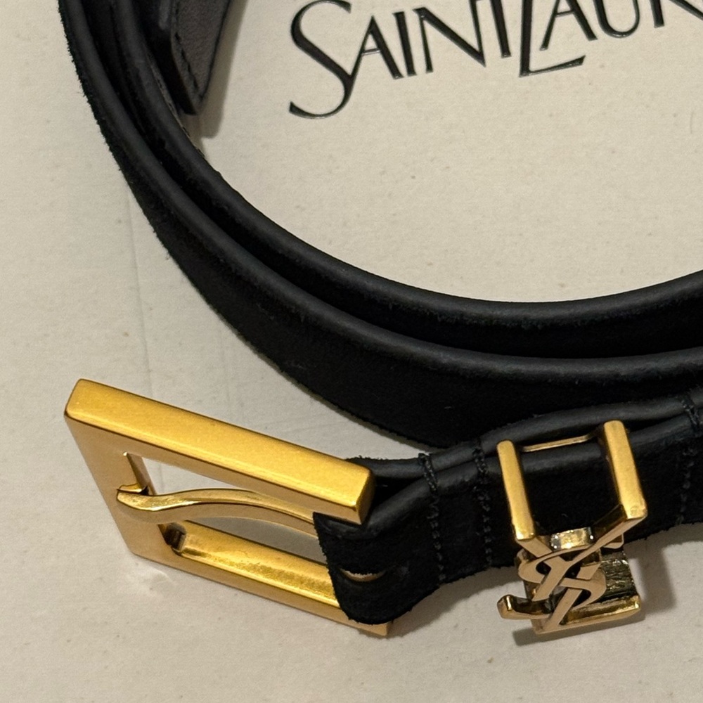 Saint Laurent Black Leather Belt with Gold Buckle - Picture 5 of 11